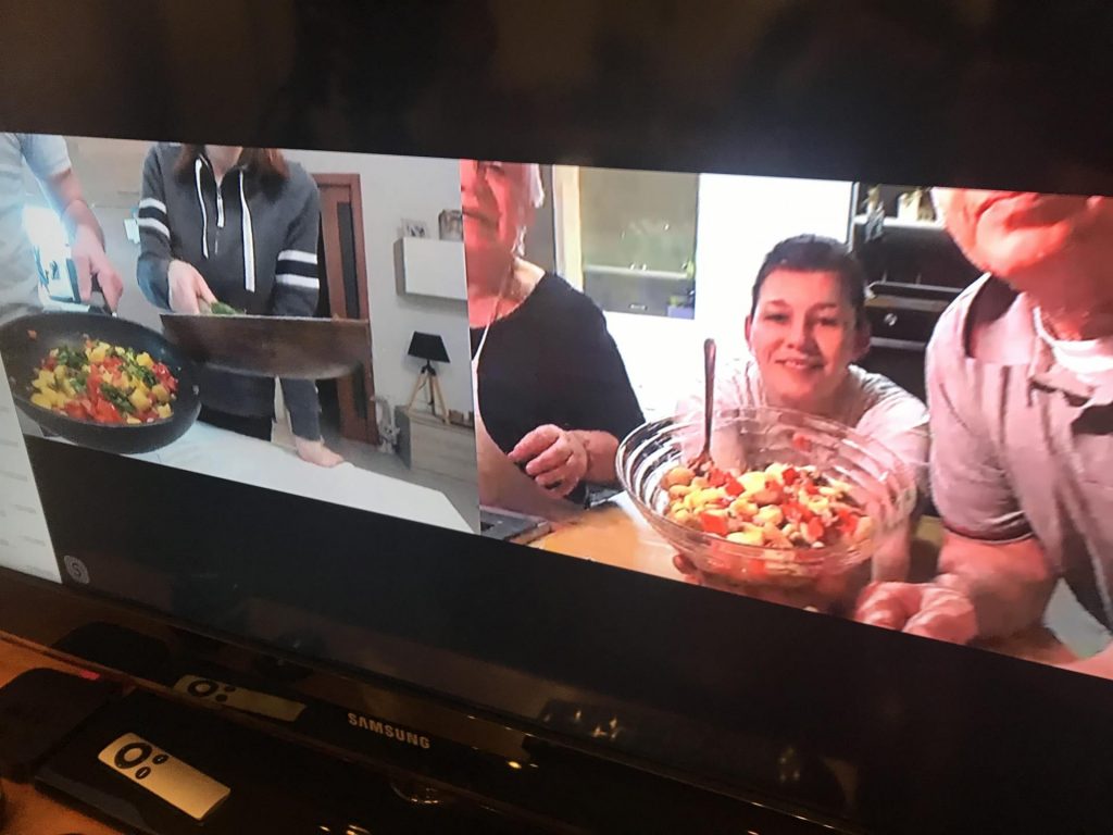 Private virtual cooking class on screen