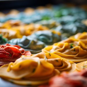 artistic colored pasta close up